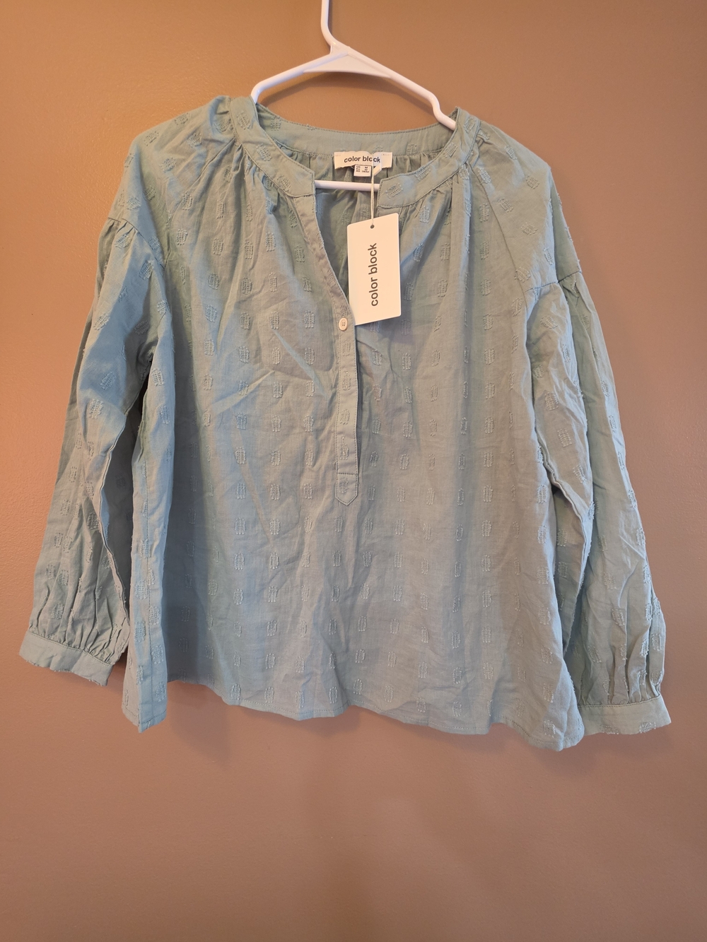 Women's  Long-Sleeve Textured Peasant Blouse